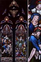 Stained glass panels of The Entombment and the Resurrection. Stained glass salvaged by LASSCO