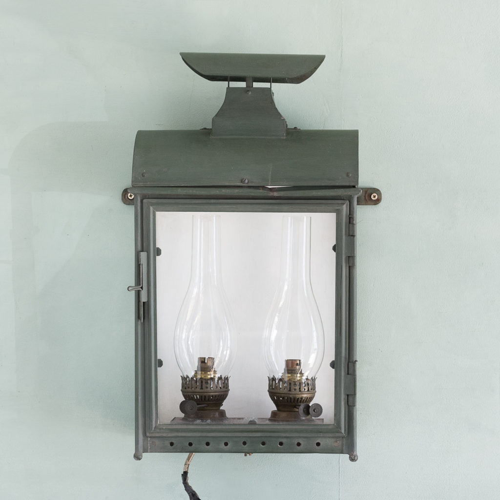 Stable lantern with two simulated oil lamp fittings-117529