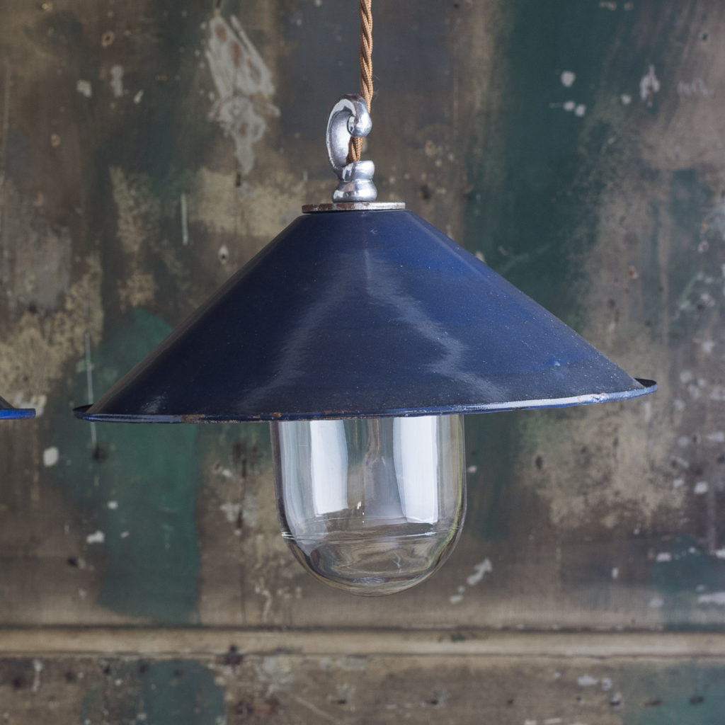 Small blue enamel pendant lights -117008