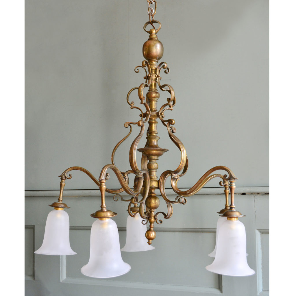 English five-arm brass chandelier,-0