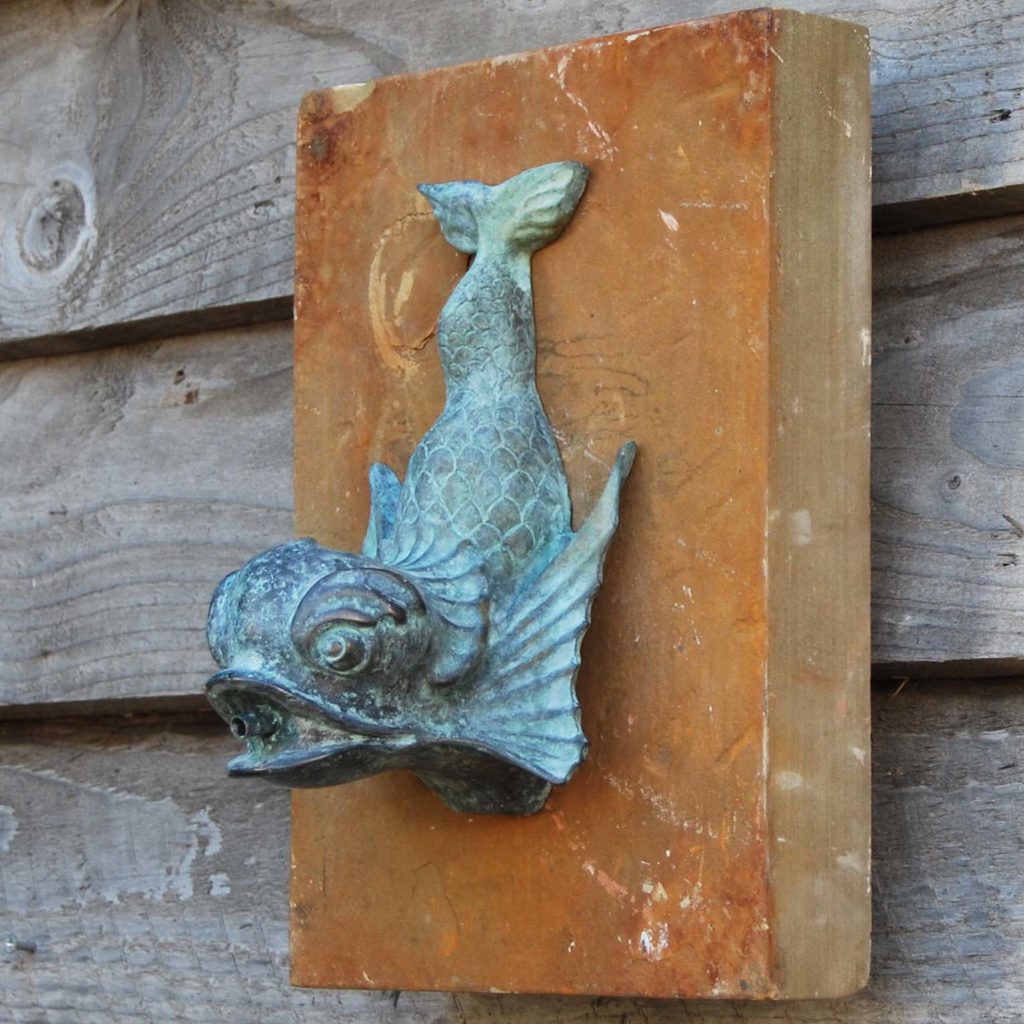 An English bronze dolphin wall fountain spout-0