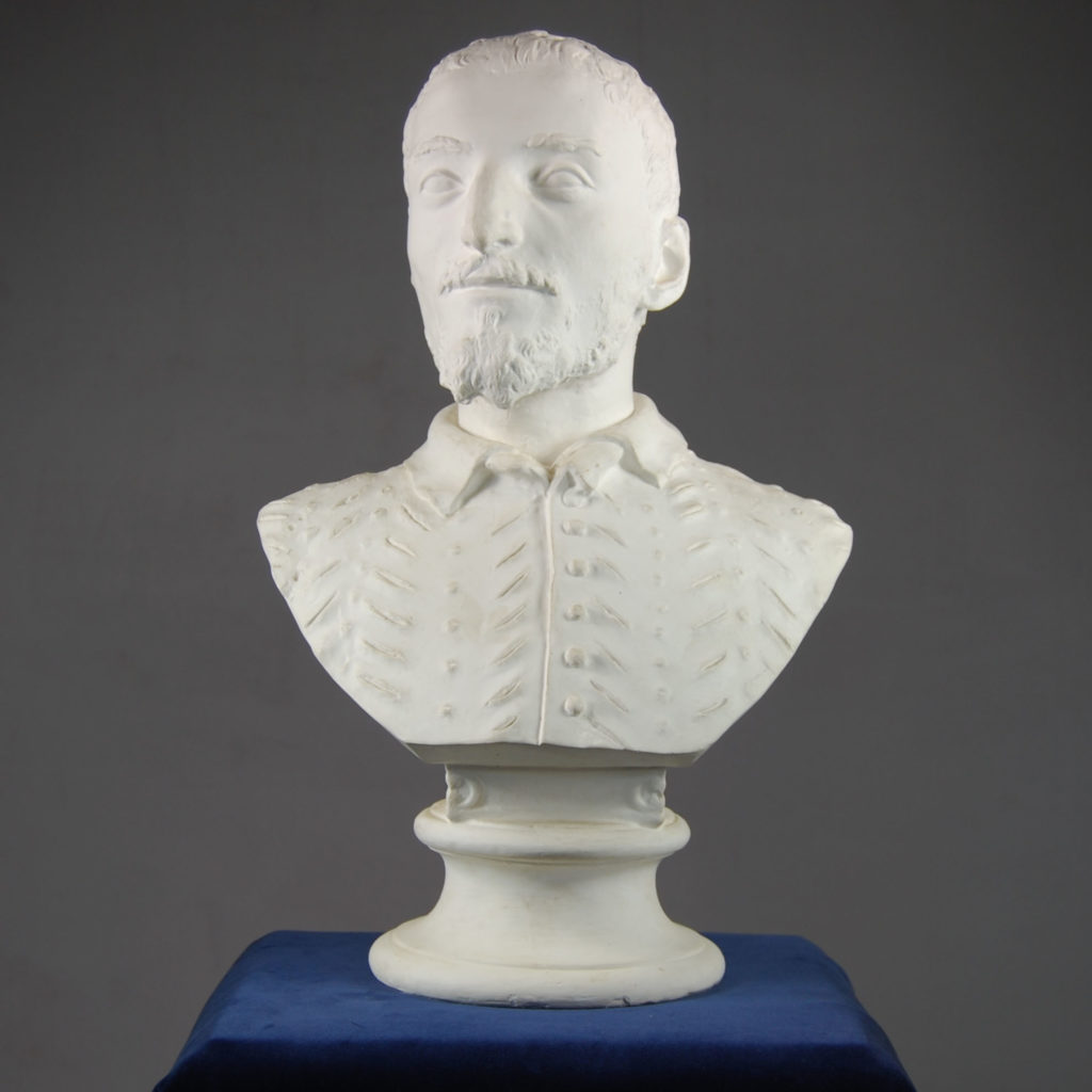 An English plaster portrait bust of a Florentine man in a slashed tunic-0