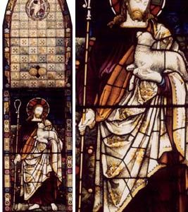 A tall Victorian stained glass lancet window depicting-0