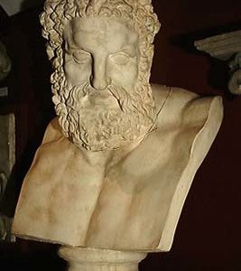 An impressive English composition stone bust of Hercules-0