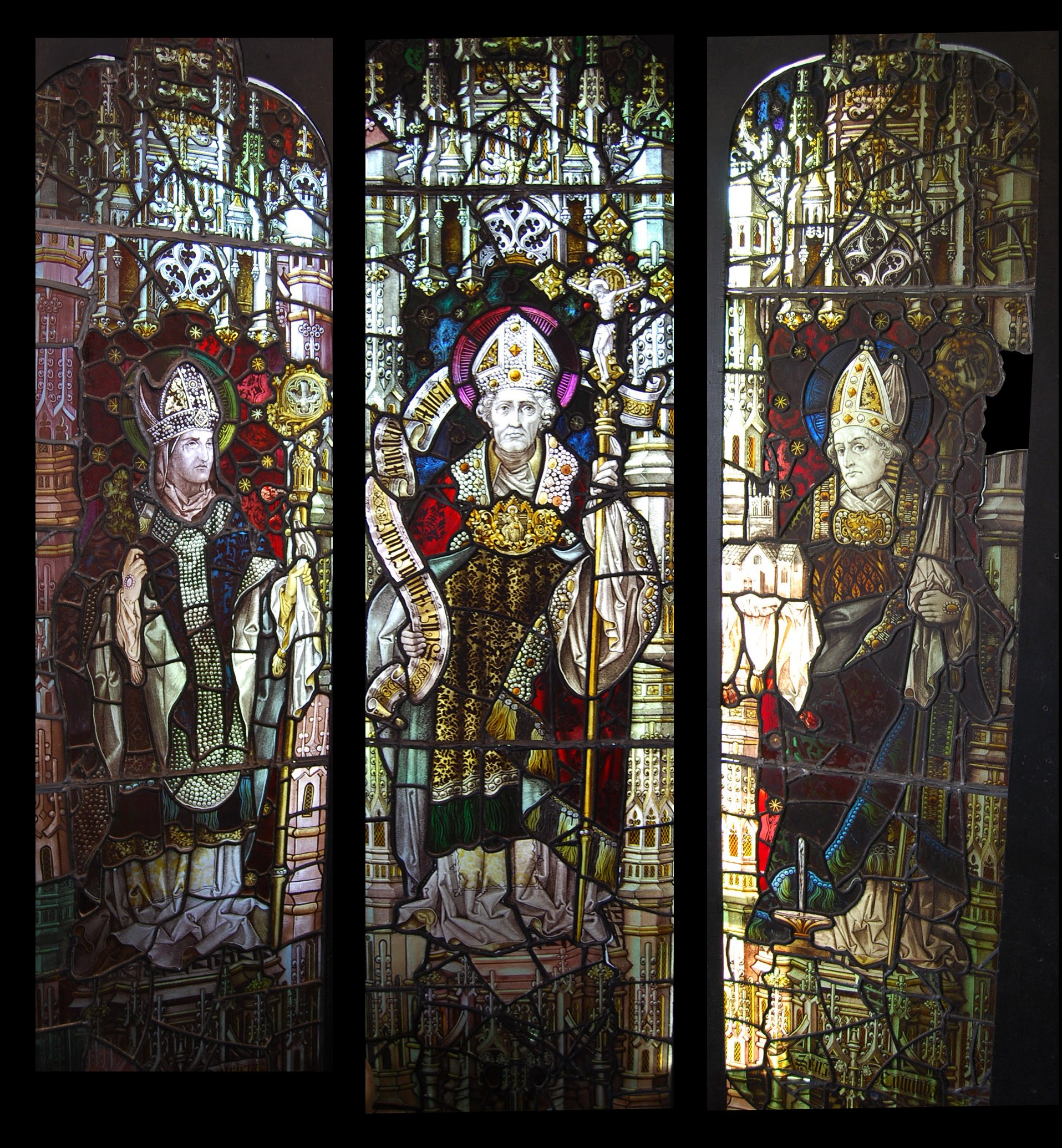 A Victorian three light stained glass window,-66943