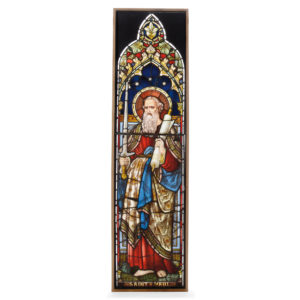 A stained and painted glass window panel depicting St. Paul-0