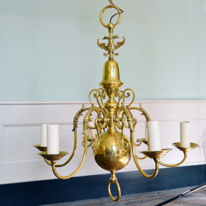 A brass six branch chandelier-0