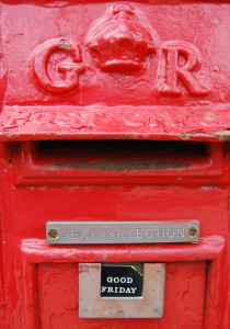 Good Friday: Post box for sale at LASSCO Three Pigeons Good Friday