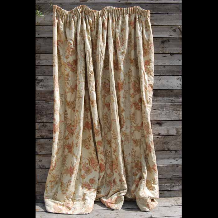 A pair of English linen-cotton mix floral curtains,-0