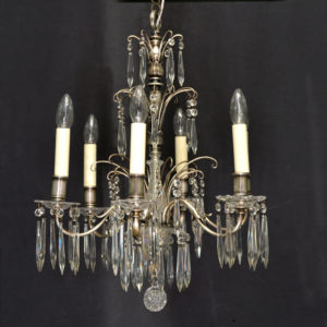 Six light glass and metal chandelier,-0