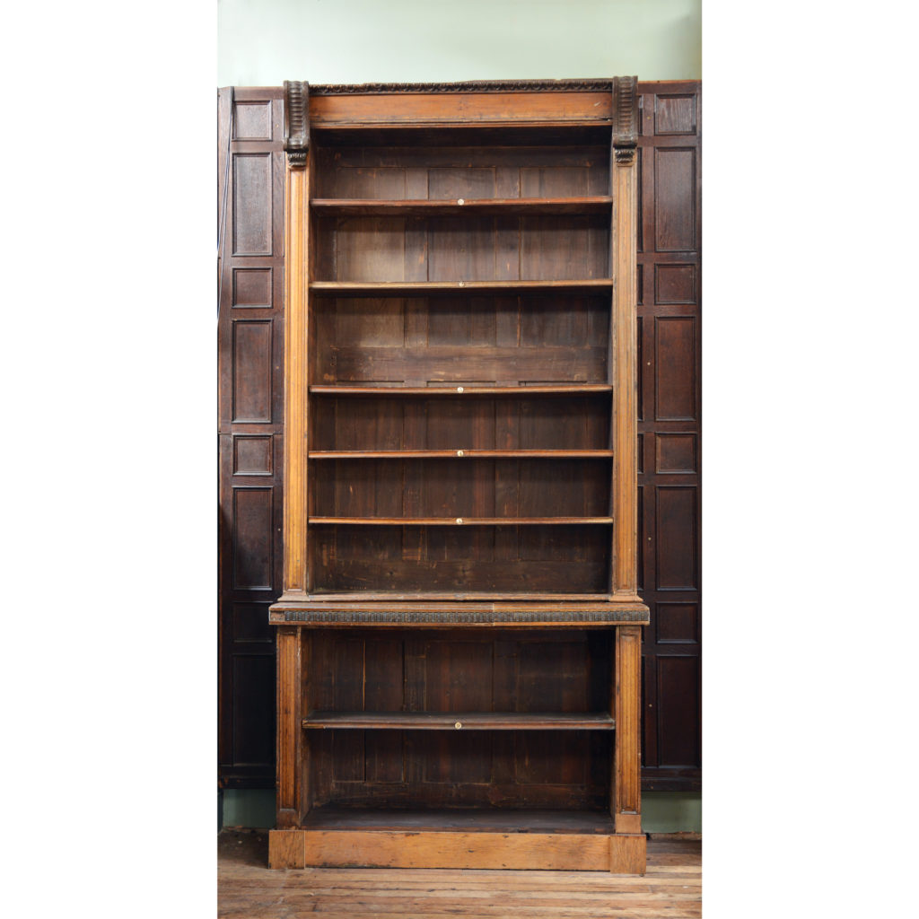 A set of four early Victorian oak, deal and bronze library bookcases,-0