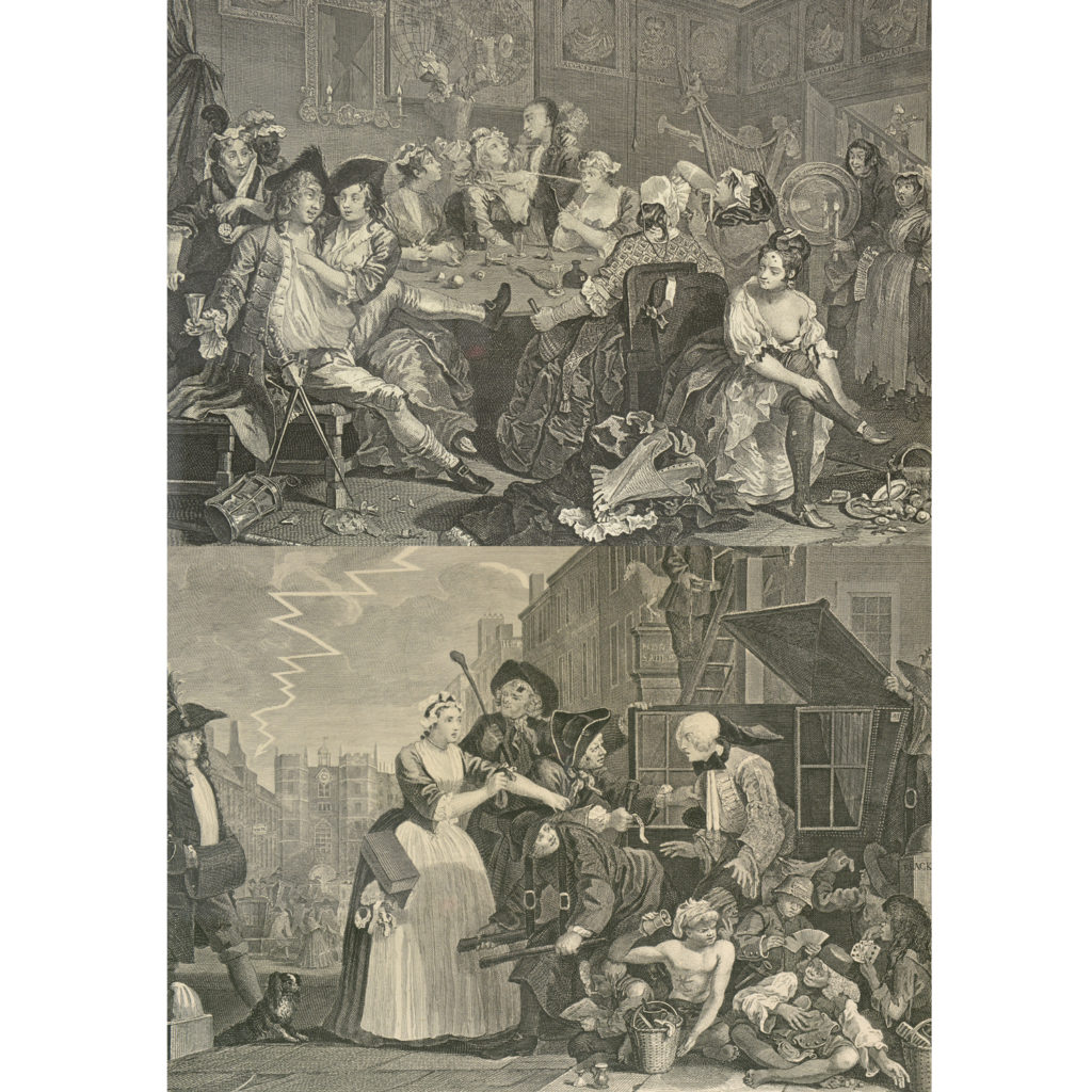 The Rakes Progress by William Hogarth (1697-1764). A set of eight copper-engraved prints-85012