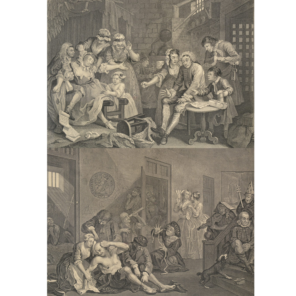 The Rakes Progress by William Hogarth (1697-1764). A set of eight copper-engraved prints-85014