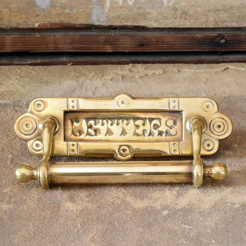 Brass Arts and Crafts letterplate with integral door pull,-95288