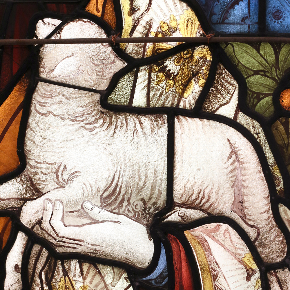 A Stained and painted glass window depicting the Good Shepherd -85092