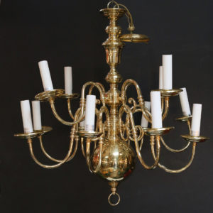 A large two tier Dutch style brass chandelier,-0