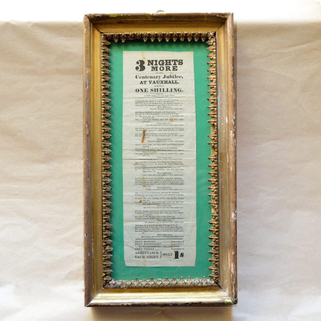 A framed handbill for Vauxhall Gardens Centenary Jubilee,-85867