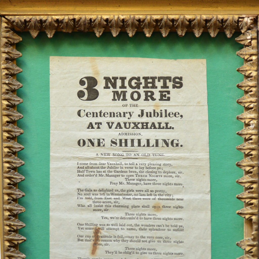 A framed handbill for Vauxhall Gardens Centenary Jubilee,-85869