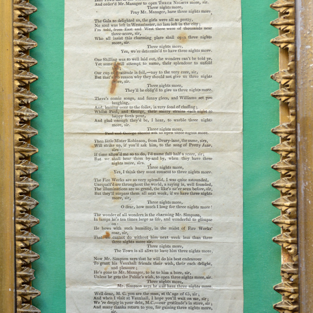 A framed handbill for Vauxhall Gardens Centenary Jubilee,-85868