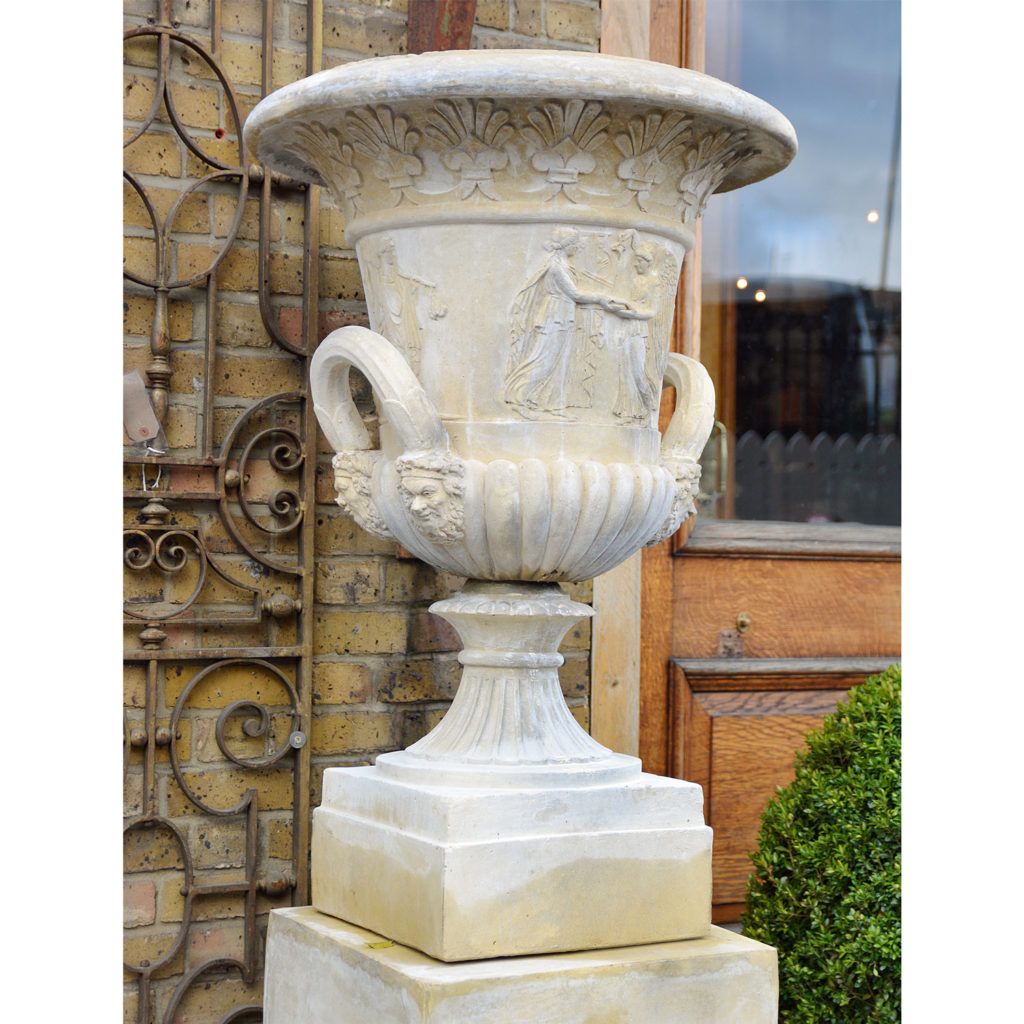 An English reconstituted stone Campana urn,-86509