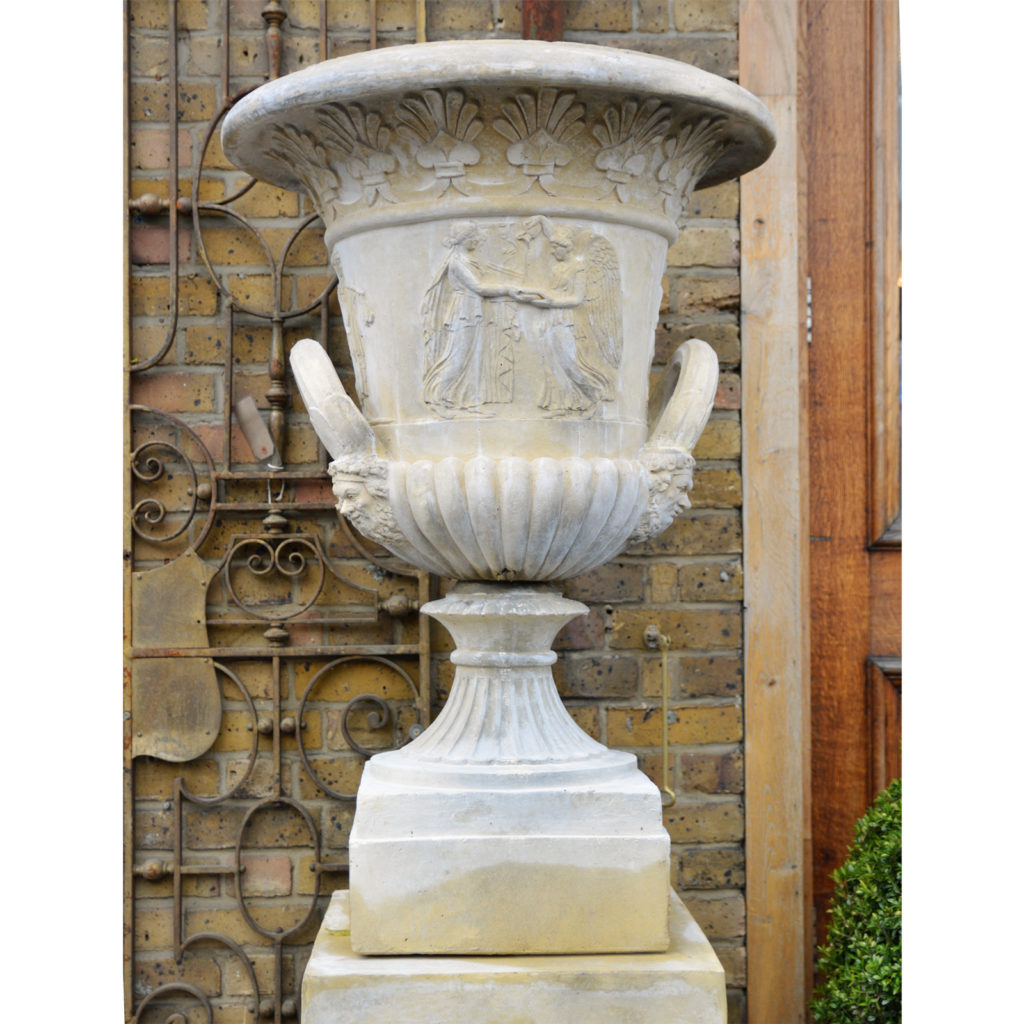 An English reconstituted stone Campana urn,-86508