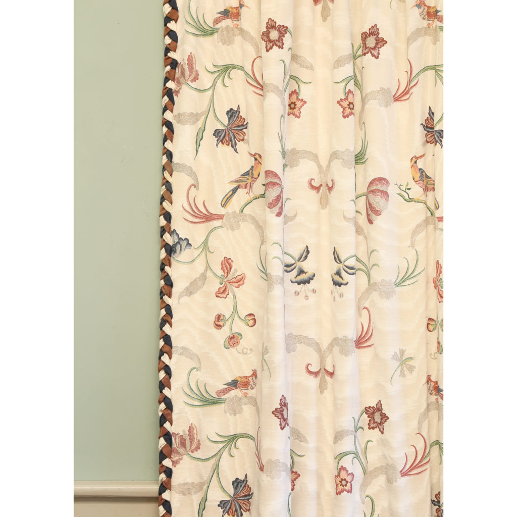 One pair of printed silk twill curtains,-86984