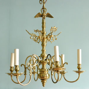 A Dutch style brass six branch chandelier,-0