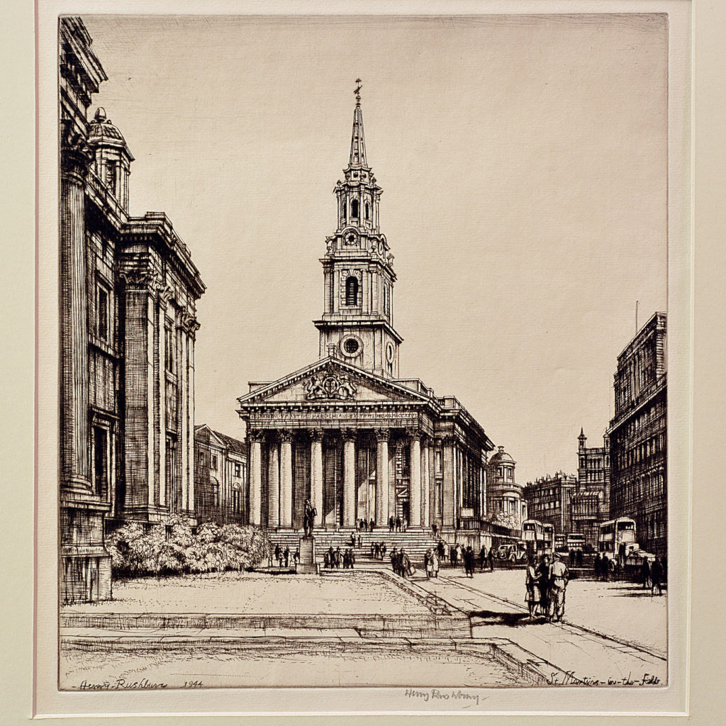 St Martins in the Fields, a framed etching by Henry Rushbury-87740