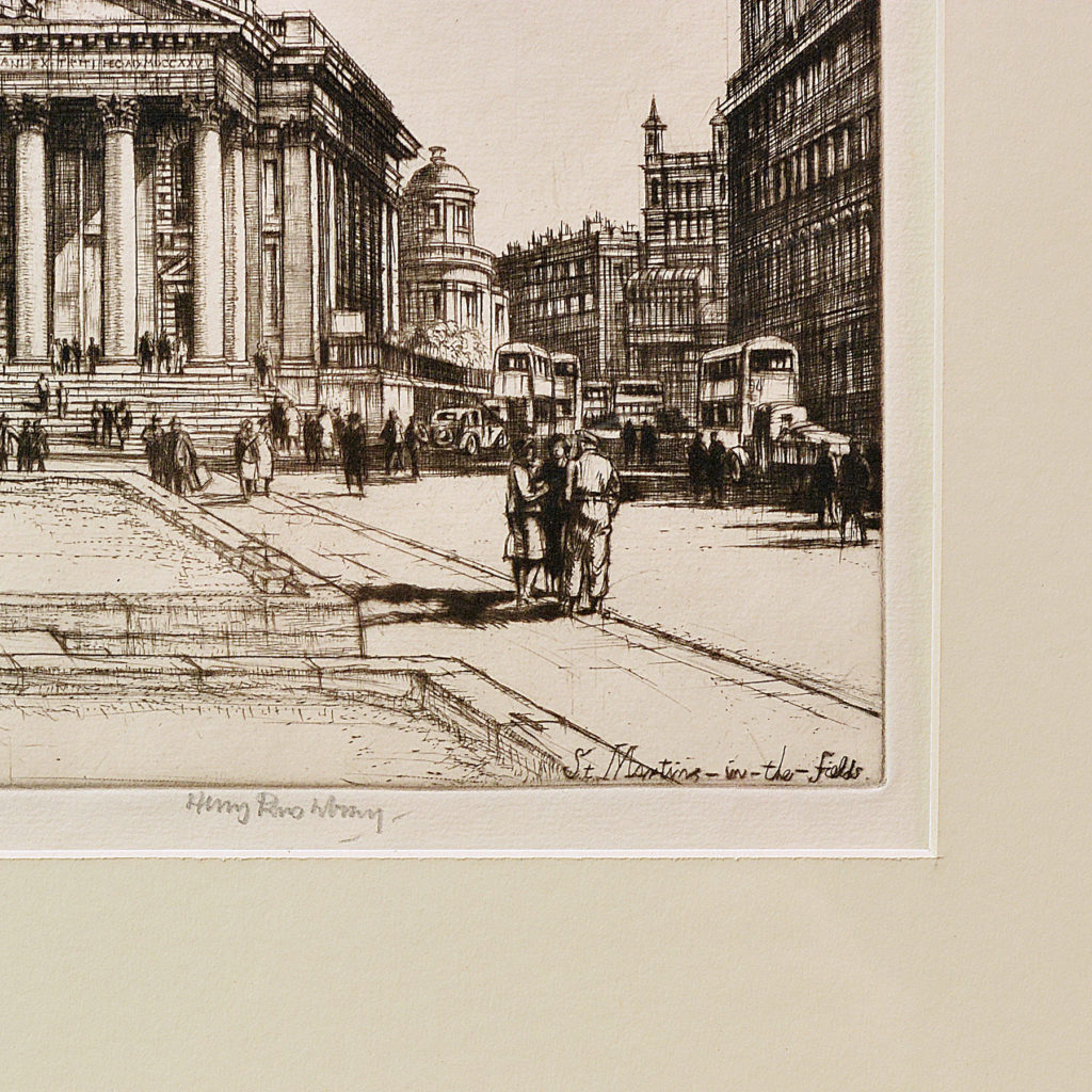 St Martins in the Fields, a framed etching by Henry Rushbury-87741