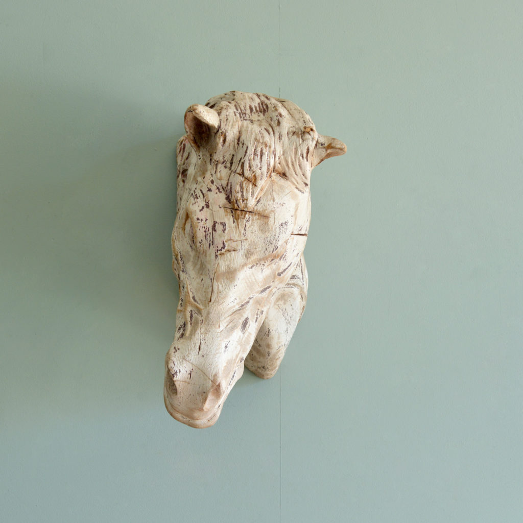 A French carved wood horse's head,-88919
