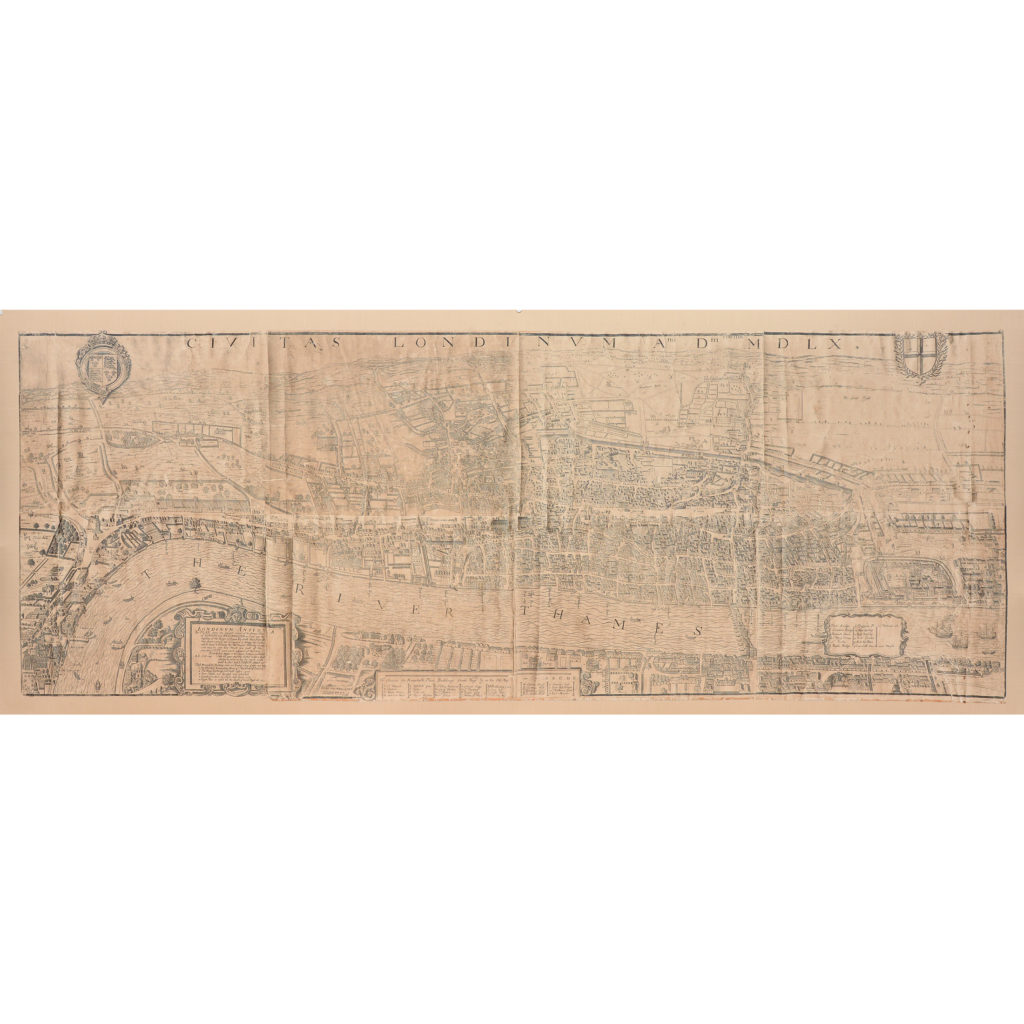 Framed bird’s-eye view showing London in 1560,-0