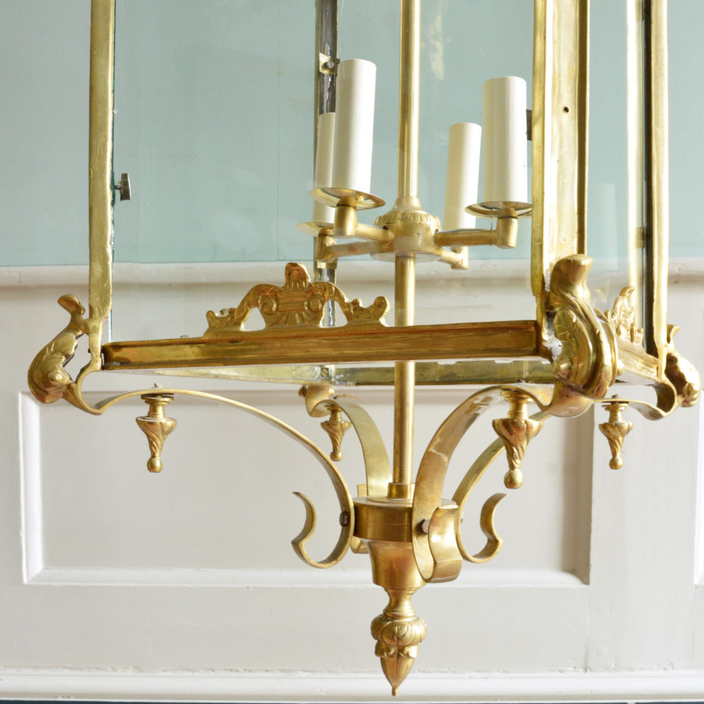 A large decorative brass and bevelled glass hall lantern,-89822