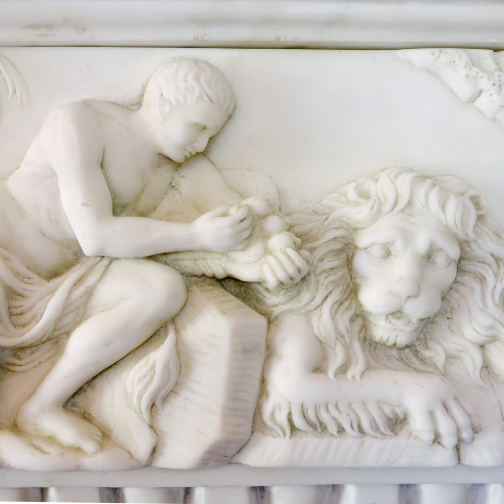 A George II style statuary, sienna and jasper marble chimneypiece,-90725