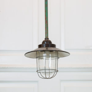 Industrial pendant with long green down stem,-0