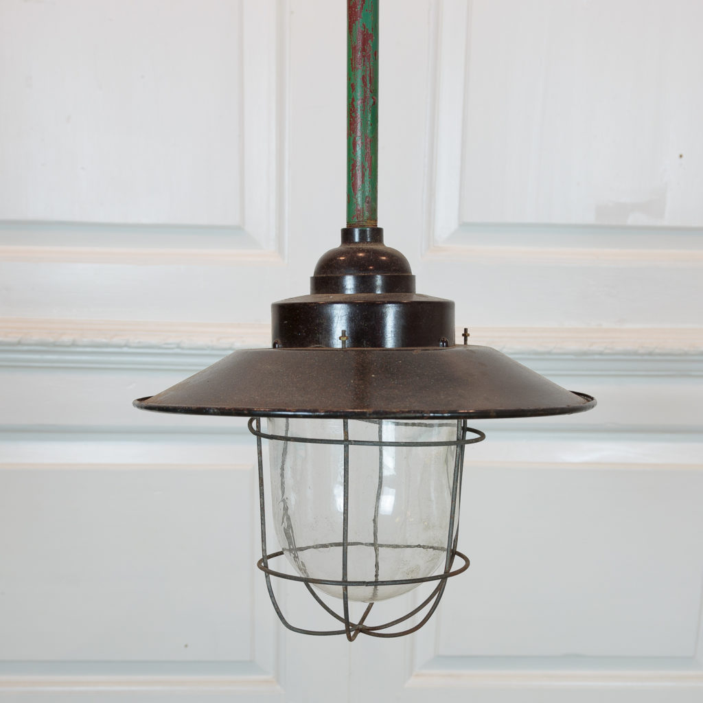 Industrial pendant with long green down stem,-94839