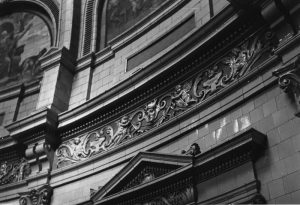 Fine glazed ceramic detailing in the banking hall