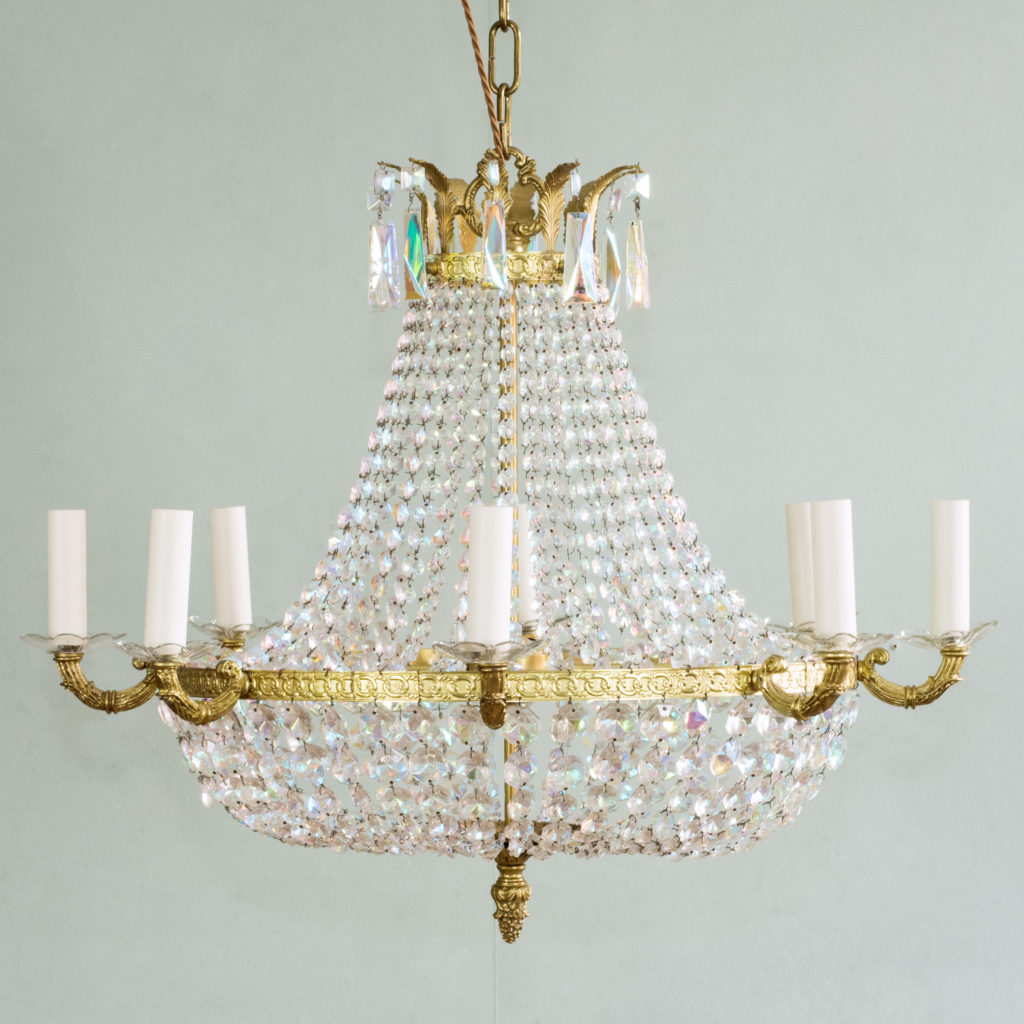 An eight branch iridescent Swarovski crystal chandelier,-99493