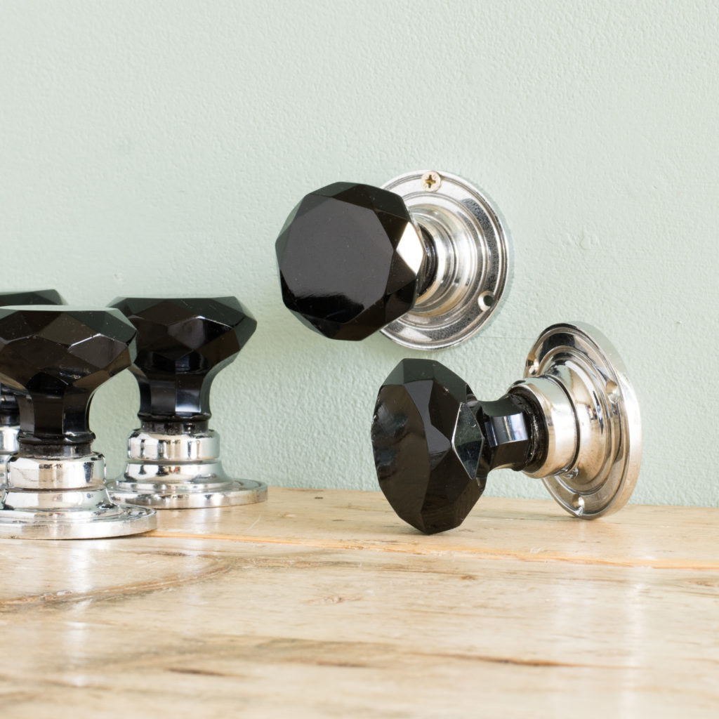 Black glass and chrome door knobs,-100132