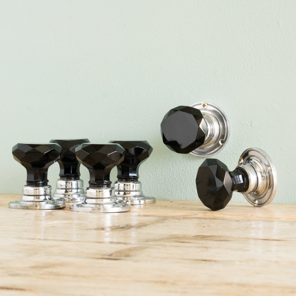 Black glass and chrome door knobs,-100133