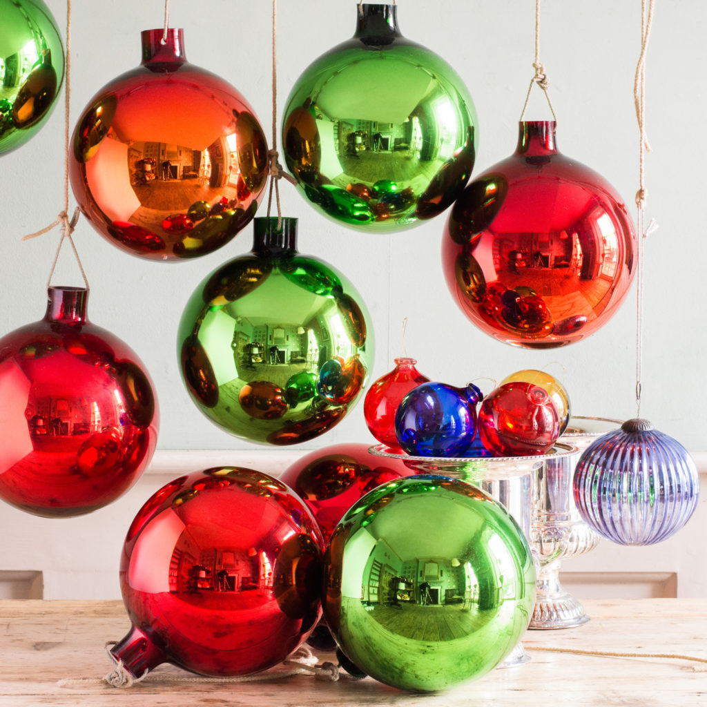 Large hand blown coloured glass Christmas baubles,-0