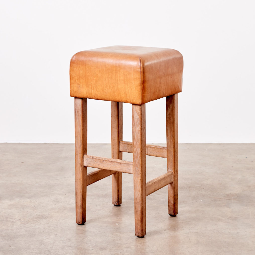 Contemporary oak and tan leather bar stool,-0