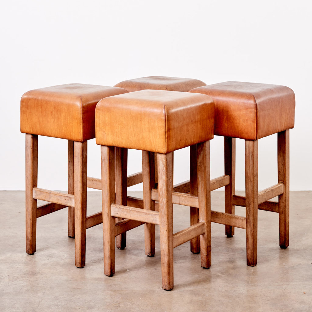 Contemporary oak and tan leather bar stool,-101040