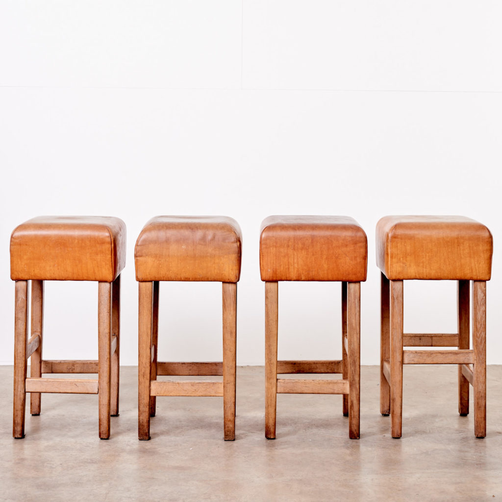 Contemporary oak and tan leather bar stool,-101036