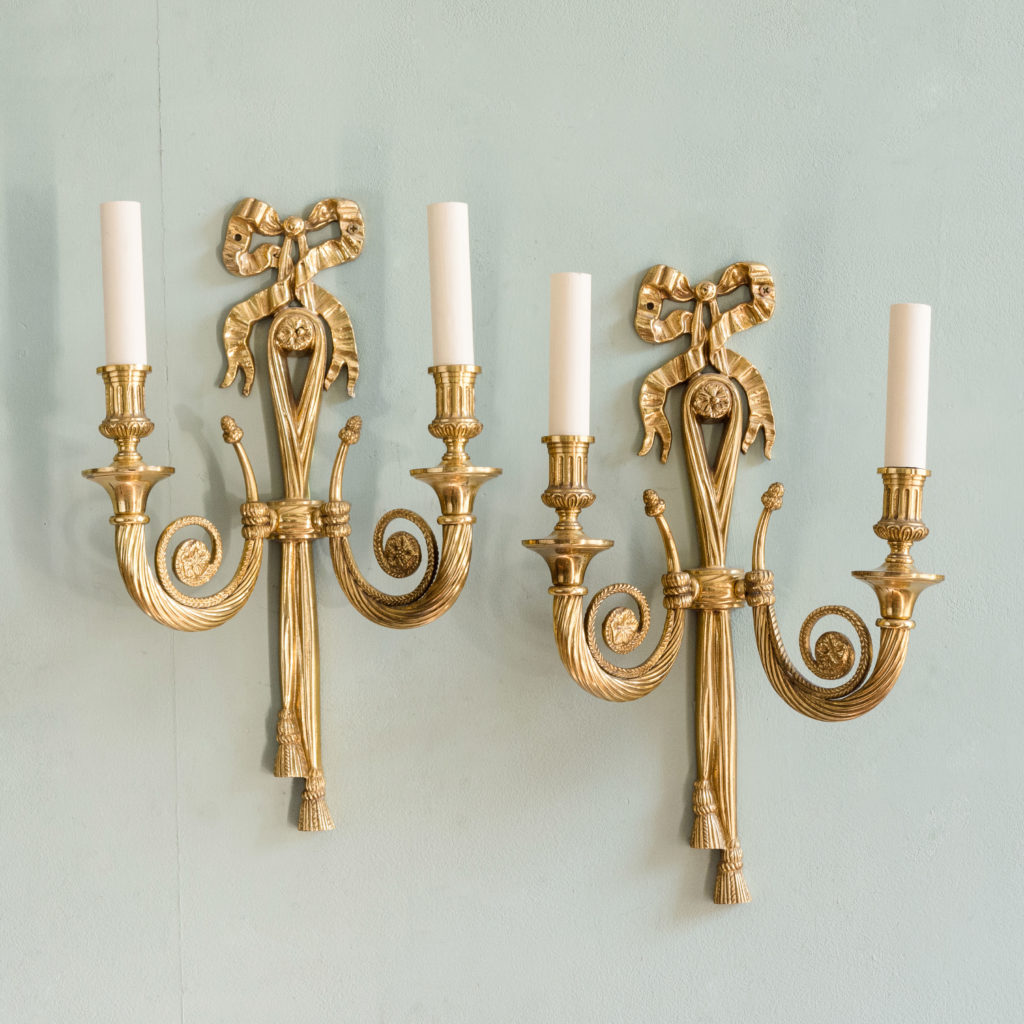 Louis XVI style brass wall lights