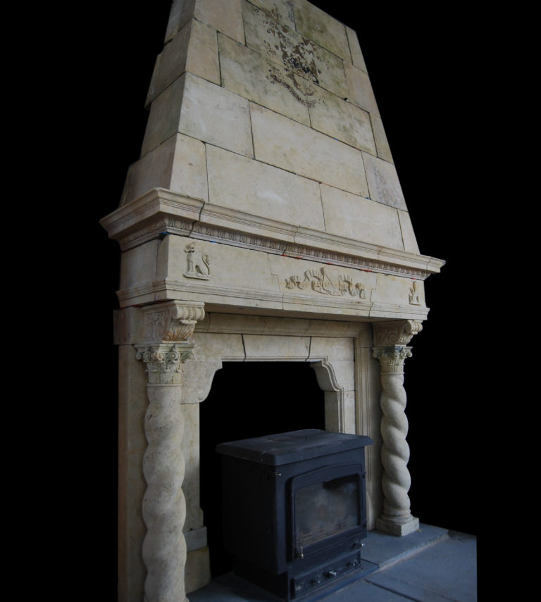 French stone fireplace