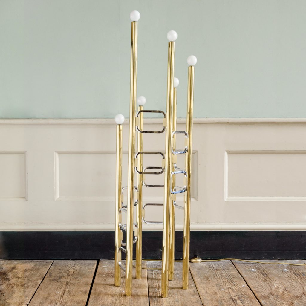 Graduated tubular brass and chrome floor lamp,-102445