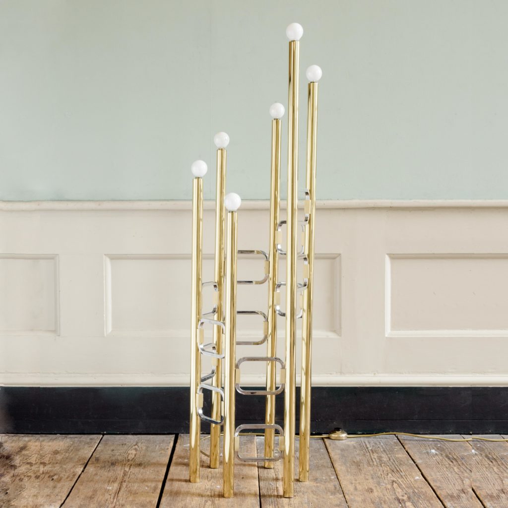 Graduated tubular brass and chrome floor lamp,-0