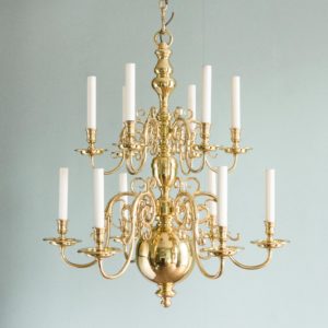 Two brass Flemish style chandeliers,-0