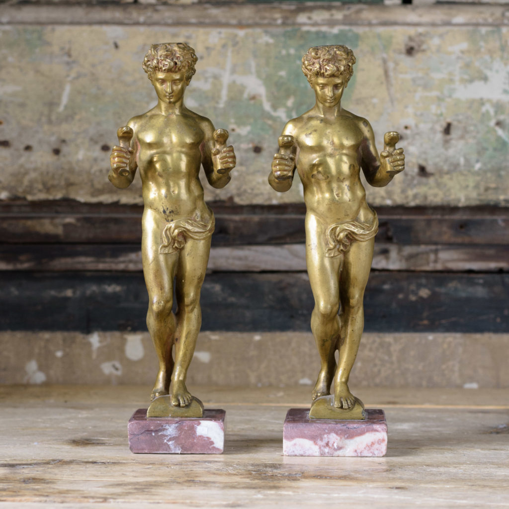 Pair of French gilt-bronze statues of young Hercules,-0