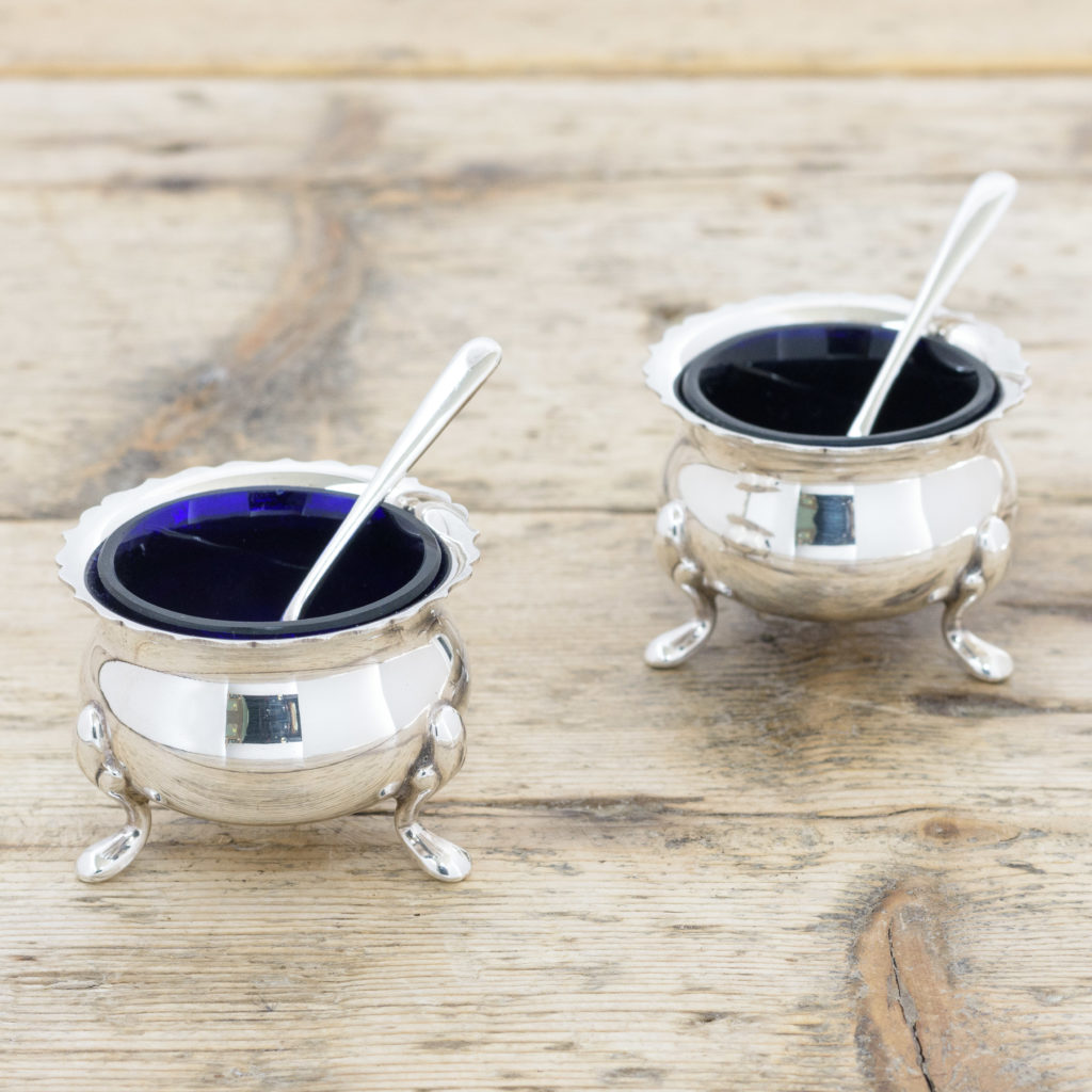 Pair of Georgian style silver plated salt cellars, -0